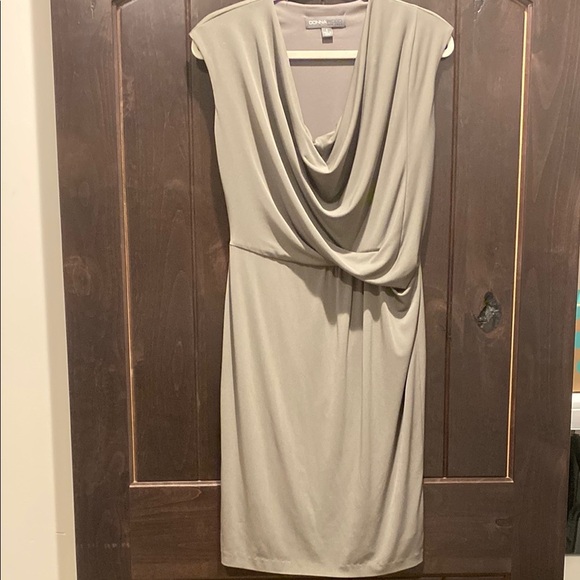 Elegant Cowl Neck Dress in Taupe - Picture 1 of 3